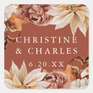 Elegant Autumn Watercolor Terracotta Wedding Square Sticker