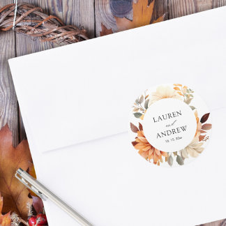 Elegant Autumn Watercolor Wedding Classic Round Sticker