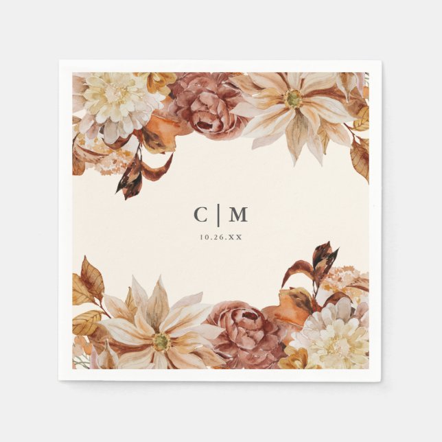 Elegant Autumn Watercolor Wedding  Square Napkin (Front)