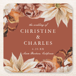 Elegant Autumn Watercolor Wedding Square Paper Coa Coaster