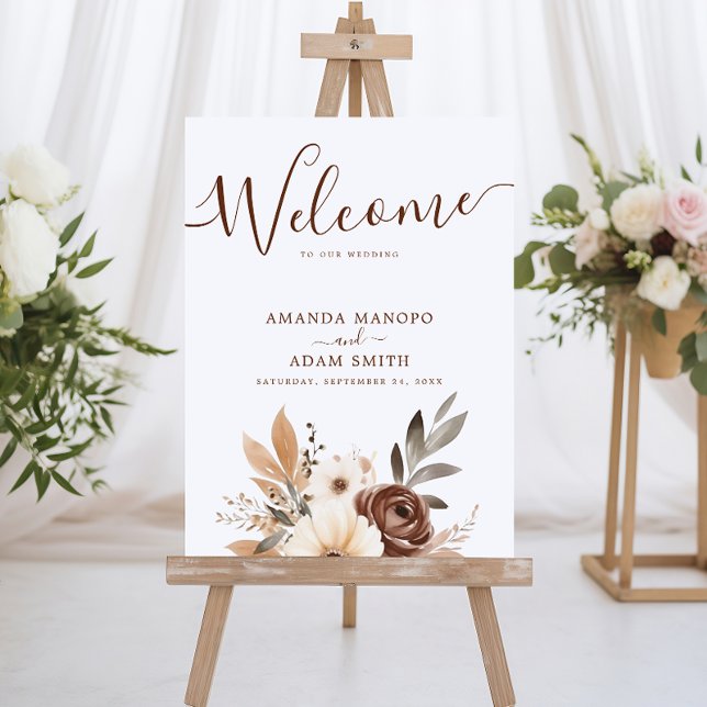 Elegant Autumn Watercolor Wedding Welcome Acrylic Sign (Creator Uploaded)
