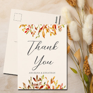 Elegant Autumn Wedding Custom Fall Leaf Thank You Postcard