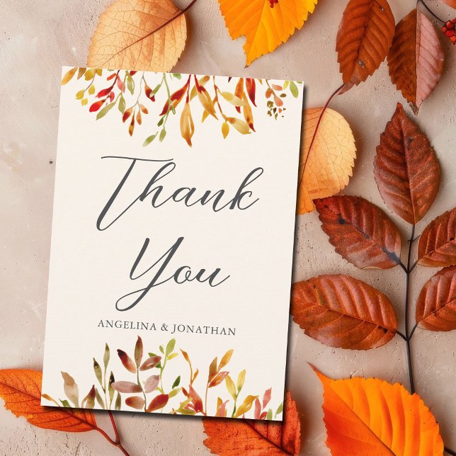 Elegant Autumn Wedding Custom Fall Leaves Thank You Card (Creator Uploaded)