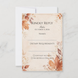 Elegant Autumn Wedding   Rustic Fall Wedding RSVP Card