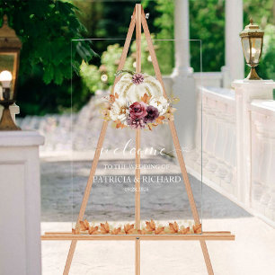 Elegant Autumn White Pumpkin Wedding Welcome Acrylic Sign