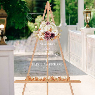 Elegant Autumn White Pumpkin Wedding Welcome Sign
