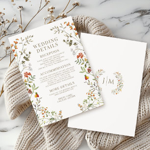 Elegant Autumn Wildflower Wedding Details Cards