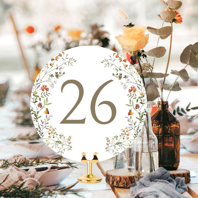 Elegant Autumn Wildflower Wreath Table Number (Creator Uploaded)