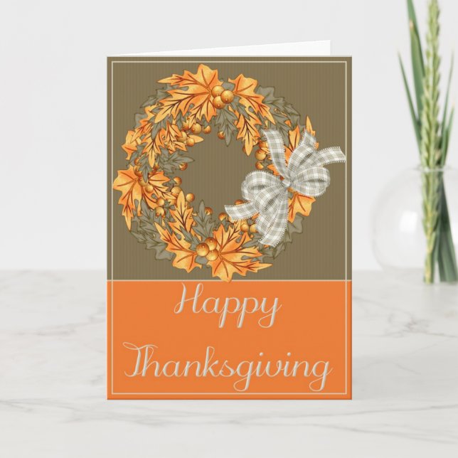 Elegant Autumn Wreath Happy Thanksgiving Card 1 (Front)