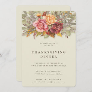 Elegant Autumnal Floral Border Thanksgiving Dinner Invitation