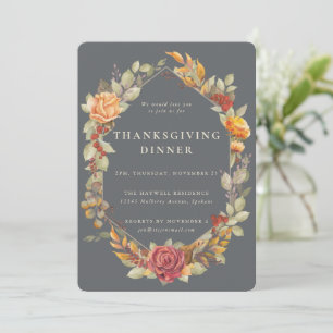 Elegant Autumnal Floral Border Thanksgiving Dinner Invitation