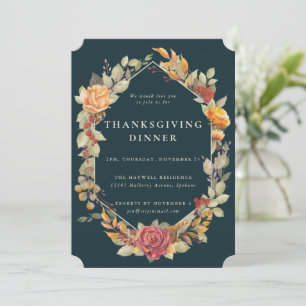 Elegant Autumnal Floral Border Thanksgiving Dinner Invitation