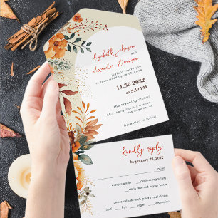 Elegant Autumnal Floral wedding All In One Invitation