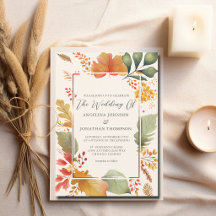 Elegant Autumnal Leaves Watercolor Ivory Wedding