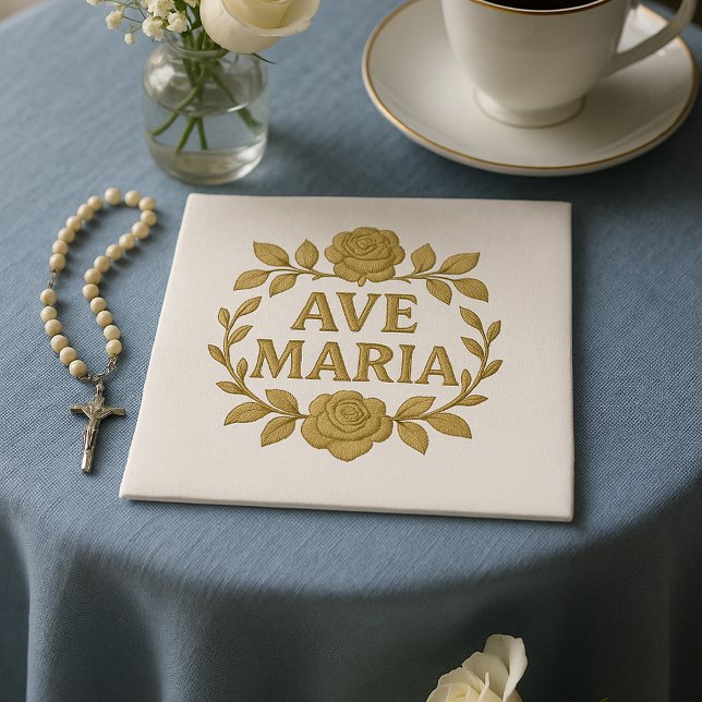 Elegant Ave Maria Gold Rose Catholic  Napkin (Creator Uploaded)