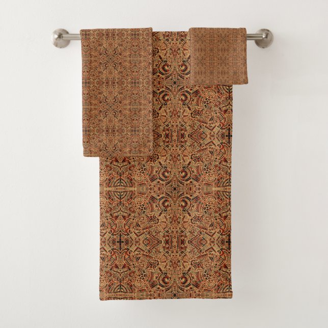 Elegant  Aztec Brown  Pattern Bath Towel Set (Insitu)