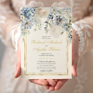 Elegant Azure Blue Floral Wedding Invitation