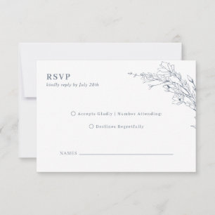 Elegant Azure Ivory Floral Wreath Monogram Wedding RSVP Card