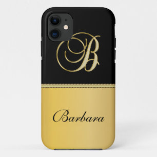 Elegant "B" Monogram Personalised Name Black Gold  Case-Mate iPhone Case