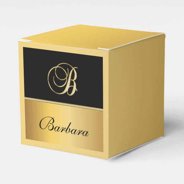 Elegant "B" Monogram Personalised Name Black Gold  Favour Box (Front Side)