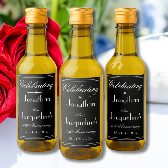 Elegant B & W Favours Chic Wedding Anniversary Min Wine Label (Elegant Black & White Mini Wedding Anniversary Wine Bottle Labels.)