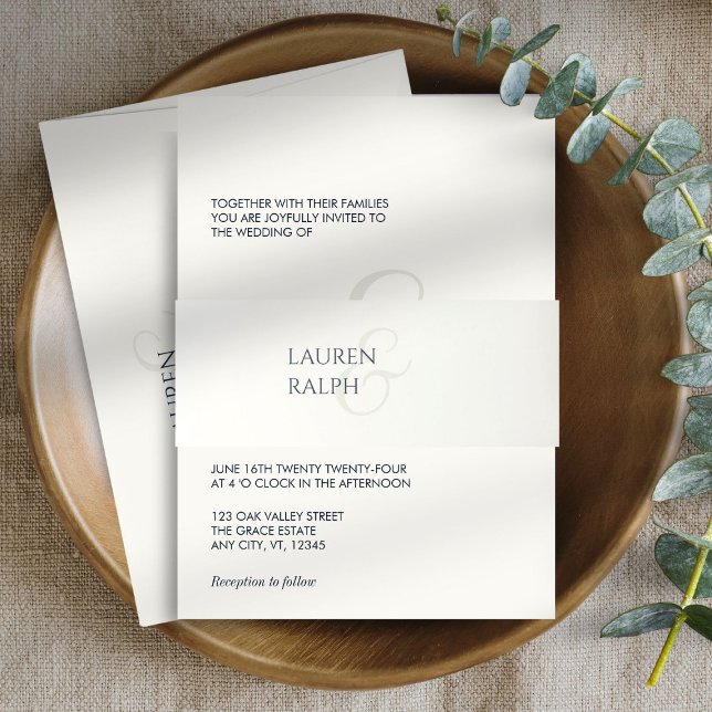 Elegant B&W Minimalist Script Wedding  Invitation Belly Band (Creator Uploaded)