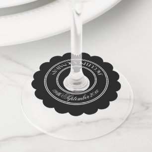 elegant b & w personalised names wine glass tags