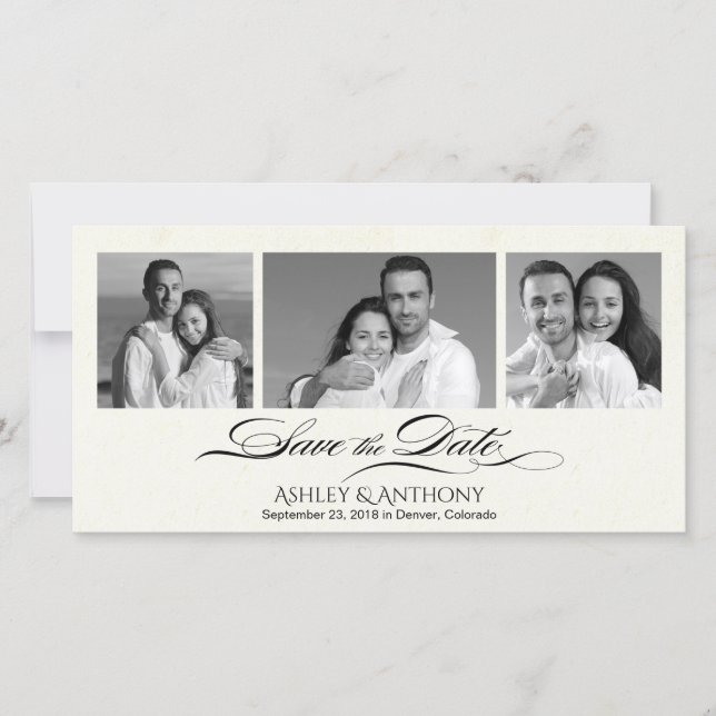 Elegant B&W Photo Collage Wedding Save the Date (Front)