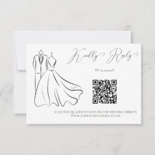 Elegant B&W Tux & Dress Wedding QR Code RSVP Card