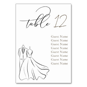 Elegant B&W Tux & Dress Wedding Seating Chart Table Number