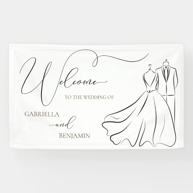 Elegant B&W Tux & Dress Wedding Welcome Banner (Horizontal)