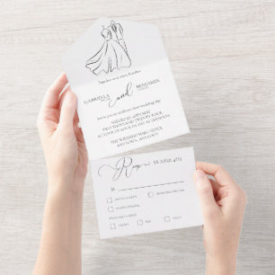 Elegant B&W Wedding Tuxedo & Dress Formal Wedding All In One Invitation