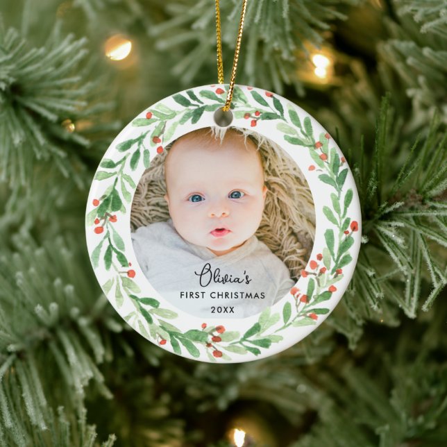 Elegant Baby 1st Christmas Photo Ceramic Tree Decoration (Tree)