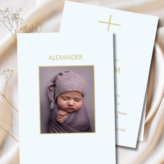 Elegant Baby Baptism Minimalist Photo Christening  Invitation (Creator Uploaded)