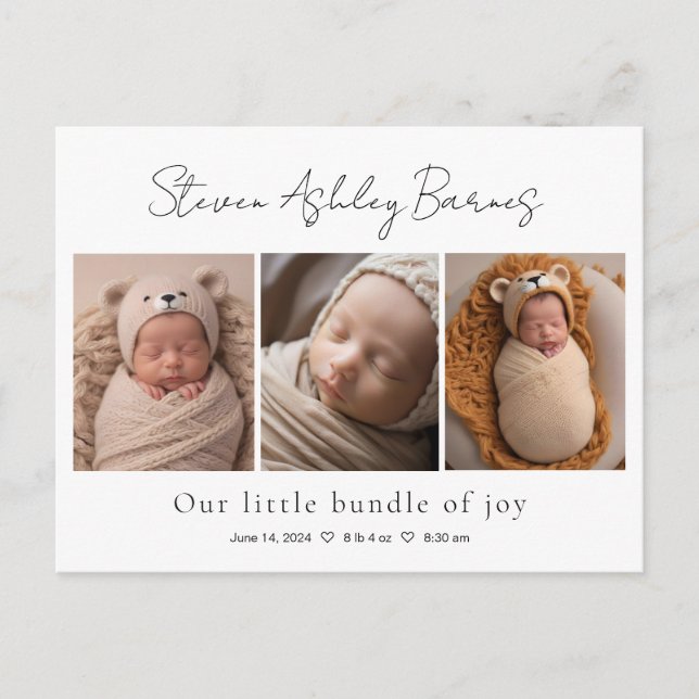 Elegant baby birth announcement cards (Front)