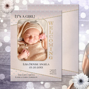 Elegant Baby Birth Photo Announcement Card