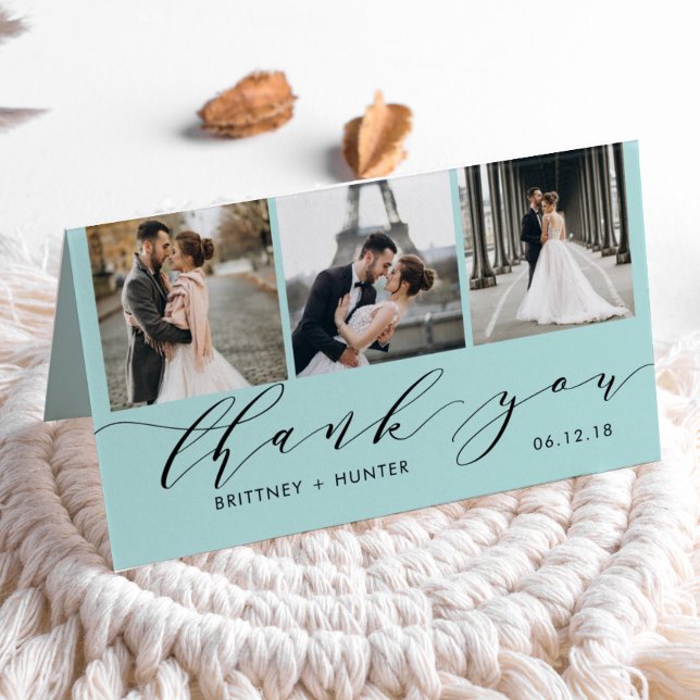 Elegant Baby Blue 3 Photo Collage Thank You (Creator Uploaded)