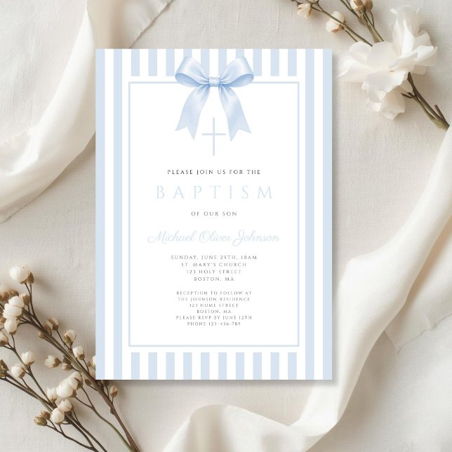 Elegant Baby Blue Bow 2 Boy Baptism Invitation (Elegant Baby Blue Bow 2 Boy Baptism Invitation)