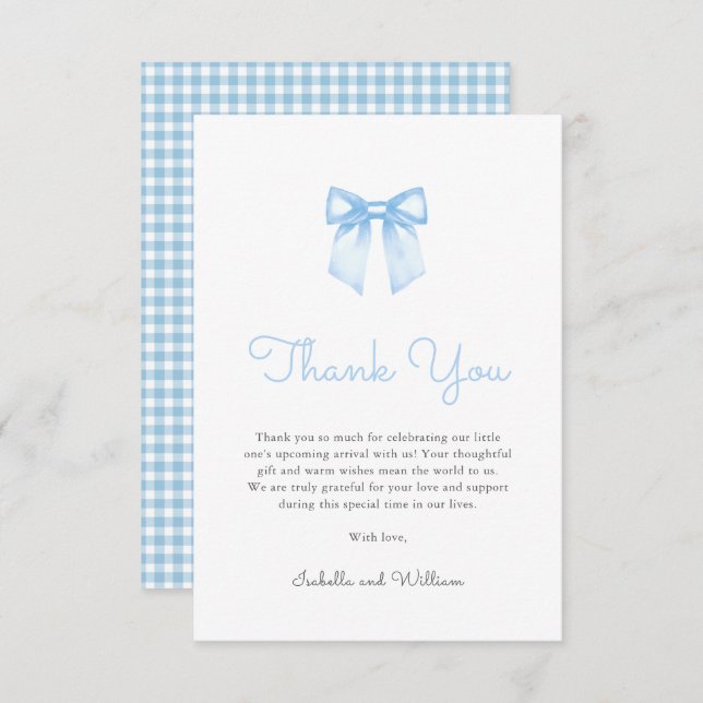 Elegant Baby Blue Bow Baby Shower Thank You Card (Front/Back)