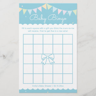 Elegant Baby Blue Boy Baby Shower Baby Bingo Game