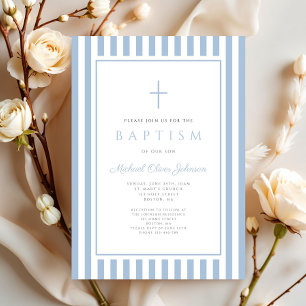 Elegant Baby Blue Boy Baptism Invitation