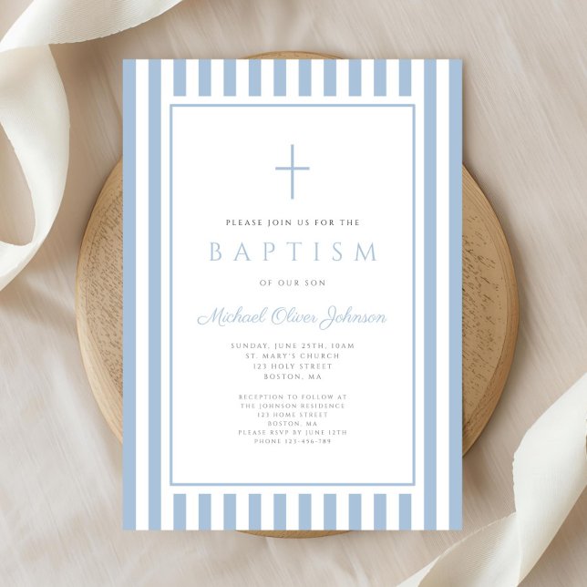 Elegant Baby Blue Boy Baptism Invitation (Elegant Baby Blue Boy Baptism Invitation)