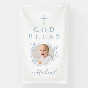 Elegant Baby Blue Boy God Bless Photo Banner