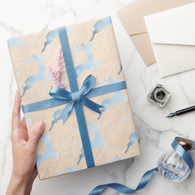 Elegant baby blue Christmas reindeer pattern Wrapping Paper (Gifting)