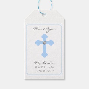 Elegant Baby Blue Cross Baptism/Christening Boy Gift Tags