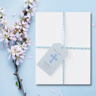 Elegant Baby Blue Cross Baptism/Christening Boy Gift Tags