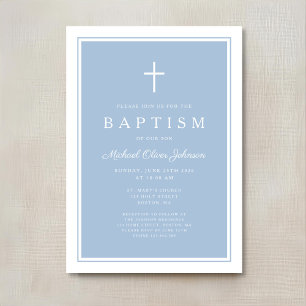 Elegant Baby Blue Cross Boy Baptism Invitation