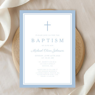 Elegant Baby Blue Cross Boy Baptism Invitation