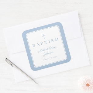 Elegant Baby Blue Cross Boy Baptism  Square Sticker