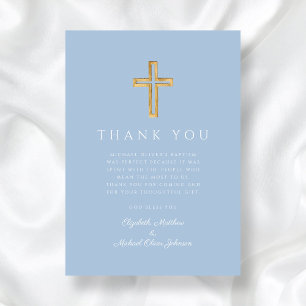 Elegant Baby Blue Cross Boy Baptism Thank You Card